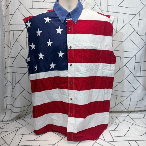 Roper Other - Roper Sleeveless Shirt Large Red White Blue American Flag Patriotic Button Up